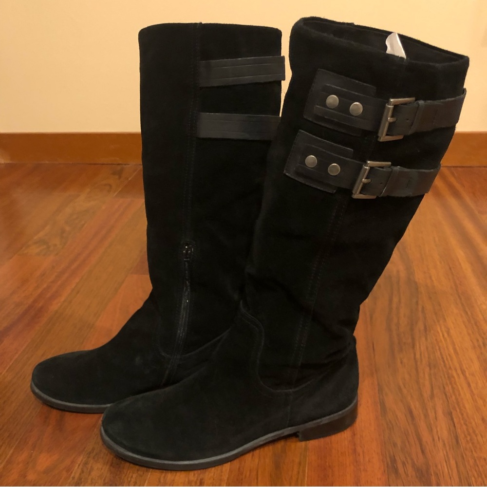 Nine West Black Suede Flat Heel Knee Boots 11M